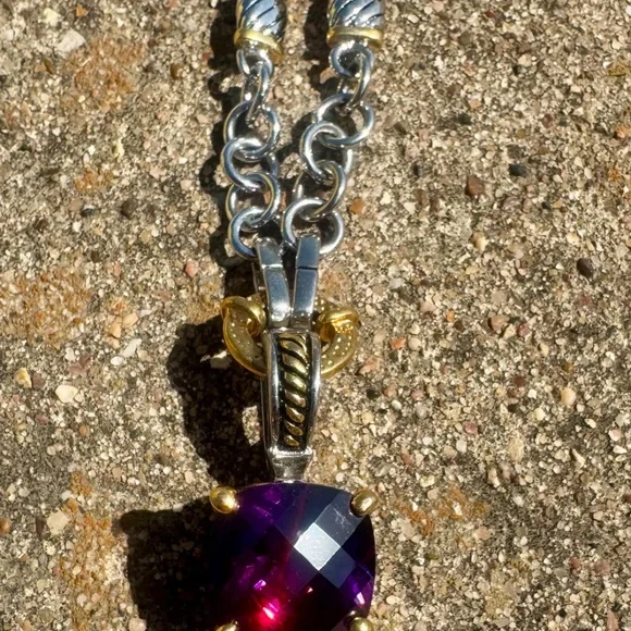 Park Lane Purple Amethyst Necklace - Hypoallergenic Two Tone 16" Necklace - Picture 7 of 16